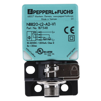 Pepperl + Fuchs Inductive Block-Style Proximity Sensor, 20 mm Detection, PNP Output, 10 → 30 V dc, IP69K