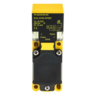 Turck BI15 Series Inductive Block-Style Proximity Sensor, 15 mm Detection, PNP Output, 10 → 65 V dc, IP67