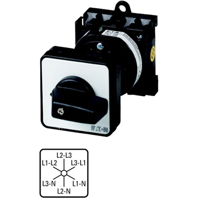 Eaton, 3P 6 Position 60° Ammeter Cam Switch, 690V (Volts), 20A, Short Thumb Grip Actuator