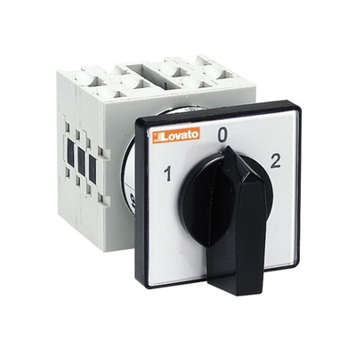 Lovato 3 Position 60° Dahlander Motor Control Cam Switch, 40A, Short Black Handle Actuator