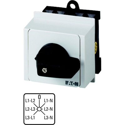 Eaton, 3P 3 Position 45° Voltmeter Cam Switch, 690V (Volts), 20A, Knob Actuator