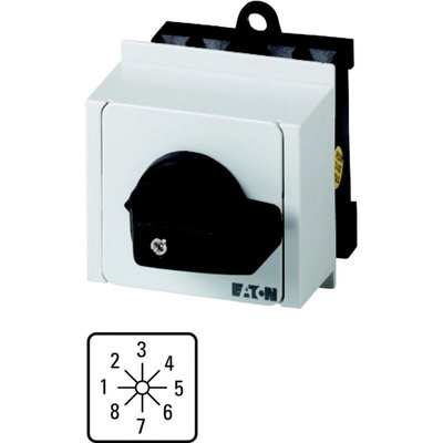 Eaton, 1P 8 Position 45° Multi Step Cam Switch, 690V (Volts), 20A, Short Thumb Grip Actuator