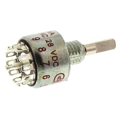 C & K, 12 Position SPST Rotary Switch, 250 mA @ 28 V dc, Solder