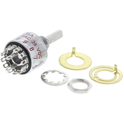 C & K, 6 Position DPST Rotary Switch, 250 mA @ 28 V dc, Solder