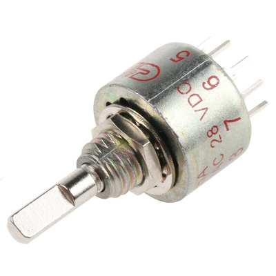 C & K, 5 Position SPST Rotary Switch, 250 mA@ 125 V ac, 250 mA@ 28 V dc, 6 A@ 125 V ac, 6 A@ 28 V dc, PC Terminal