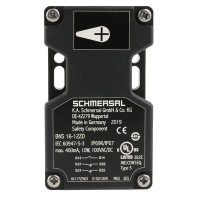 Schmersal BNS16 Series Magnetic Non-Contact Safety Switch, 100V ac/dc, Plastic Housing, NO/NC, M20