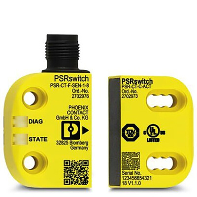 Phoenix Contact PSR-CT-C-SEN-1-8 Series RFID Non-Contact Safety Switch, 24V dc, Polybutylene Terephthalate Housing, M12