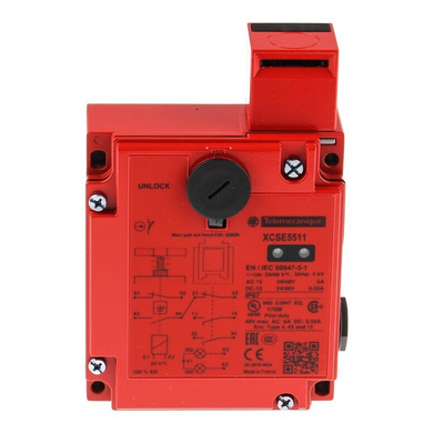 Telemecanique Sensors XCS-E Series Solenoid Interlock Switch, Power to Lock, 24V ac/dc, 2NO/1NC, Actuator Included