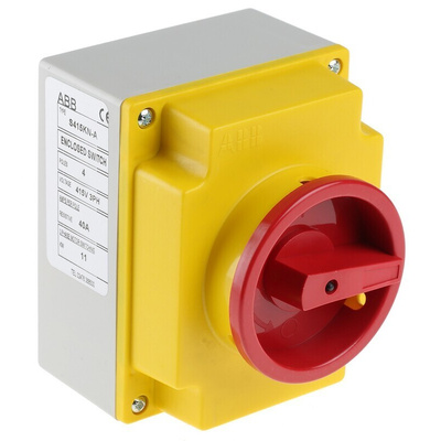 ABB 4P Pole Isolator Switch - 40A Maximum Current, 15kW Power Rating, IP65