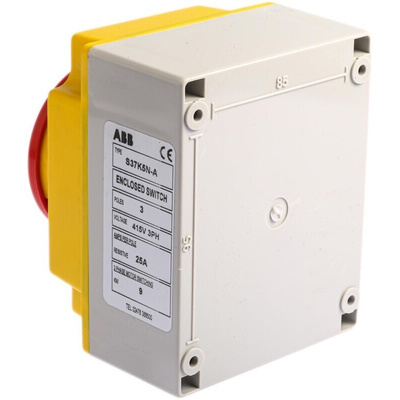 ABB 3P Pole Isolator Switch - 25A Maximum Current, 9kW Power Rating, IP65