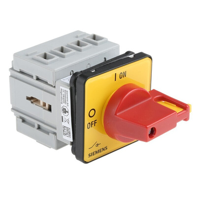 Siemens 3P+N Pole Panel Mount Isolator Switch - 16A Maximum Current, 7.5kW Power Rating, IP65