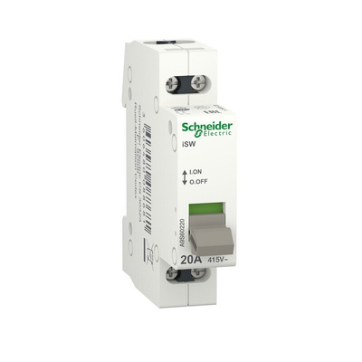 Schneider Electric 2P Pole DIN Rail Isolator Switch - 20A Maximum Current, IP40