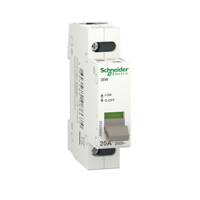 Schneider Electric 1P Pole DIN Rail Isolator Switch - 20A Maximum Current, IP40