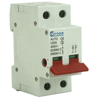 Europa 2P Pole Isolator Switch - 63A Maximum Current, IP20