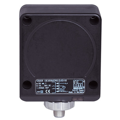 ifm electronic Inductive Block-Style Proximity Sensor, 50 mm Detection, PNP Output, 10 → 36 V dc, IP67