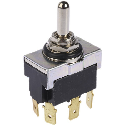 TE Connectivity Toggle Switch, Panel Mount, (On)-Off-(On), DPDT, Tab Terminal