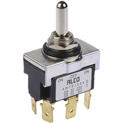 TE Connectivity Toggle Switch, Panel Mount, (On)-Off-(On), DPDT, Tab Terminal