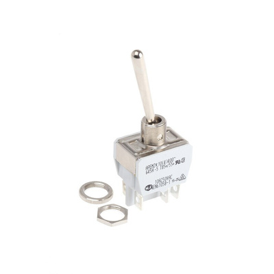 APEM Toggle Switch, Panel Mount, On-(On), DPDT, Solder Terminal