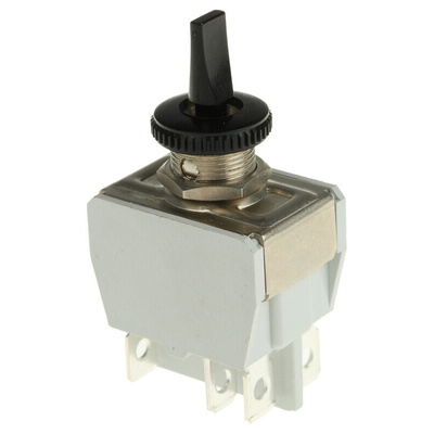 APEM Toggle Switch, Panel Mount, (On)-Off-(On), DPDT, Tab Terminal