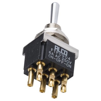 TE Connectivity Toggle Switch, Panel Mount, On-Off-On, DPDT, Solder Terminal, 250V