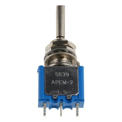 APEM Toggle Switch, Panel Mount, On-Off-On, SPDT, Solder Terminal