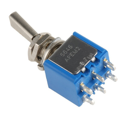 APEM Toggle Switch, Panel Mount, On-On, DPDT, Solder Terminal
