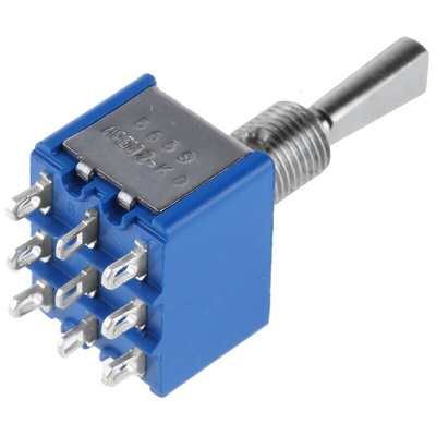 APEM Toggle Switch, Panel Mount, On-Off-On, 3PDT, Solder Terminal
