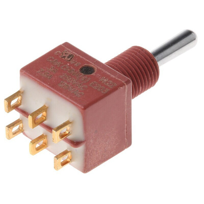 C & K Toggle Switch, Panel Mount, On-Off-On, DPDT, Solder Terminal
