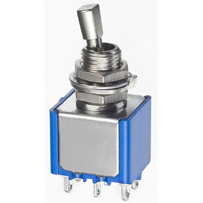 APEM Toggle Switch, Panel Mount, (On)-Off-(On), DPDT, Solder Lug Terminal, 30V dc