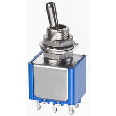 APEM Toggle Switch, Panel Mount, On-On, DPDT, Solder Lug Terminal, 30V dc