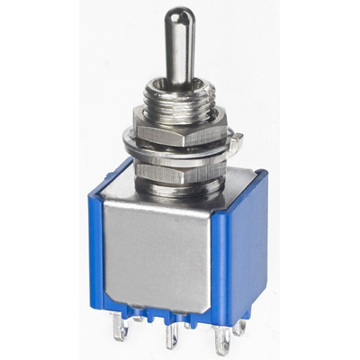 APEM Toggle Switch, Panel Mount, On-Off-On, DPDT, Solder Lug Terminal, 30V dc