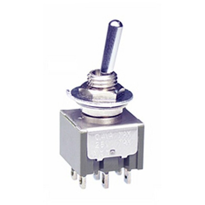 NKK Switches Toggle Switch, PCB Mount, On-Off-On, DPDT, Solder Terminal, 30 V dc, 250V ac