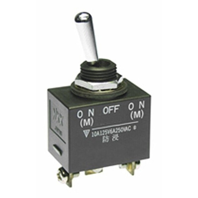 NKK Switches Toggle Switch, Panel Mount, (On)-Off-(On), SPDT, Screw Terminal, 30 V dc, 250V ac