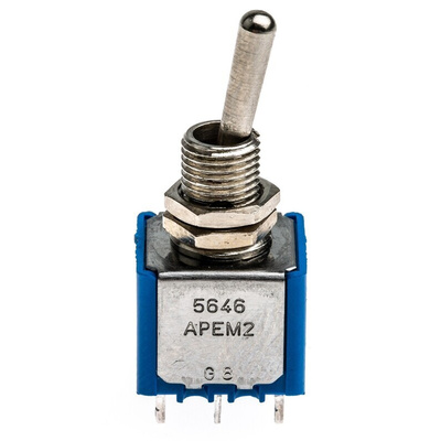 APEM Toggle Switch, Panel Mount, On-On, DPST, Solder Terminal