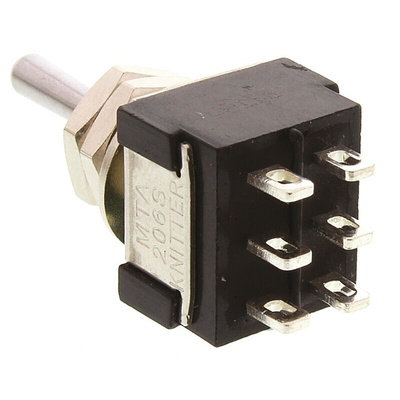 KNITTER-SWITCH Toggle Switch, Panel Mount, (On)-Off-(On), DPDT, Solder Terminal