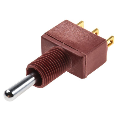 C & K Toggle Switch, Panel Mount, (On)-Off-(On), SPDT, Solder Terminal