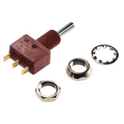 C & K Toggle Switch, Panel Mount, (On)-Off-(On), SPDT, Solder Terminal