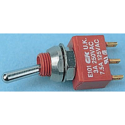 C & K Toggle Switch, Panel Mount, On-Off-(On), SPDT, Solder Terminal