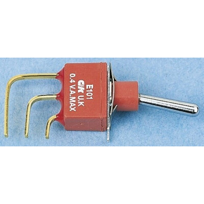 C & K Toggle Switch, PCB Mount, On-(On), SPDT, Through Hole Terminal