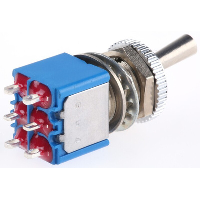 APEM Toggle Switch, Panel Mount, On-On, DPDT, Solder Terminal