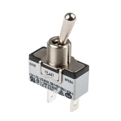 APEM Toggle Switch, Panel Mount, On-Off, SPST, Tab Terminal