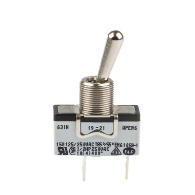 APEM Toggle Switch, Panel Mount, On-Off, SPST, Tab Terminal