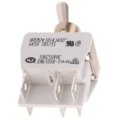 APEM Toggle Switch, Panel Mount, On-(On), DPST, Tab Terminal