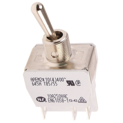 APEM Toggle Switch, Panel Mount, On-(On), DPST, Tab Terminal