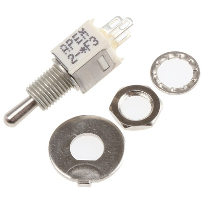APEM Toggle Switch, Panel Mount, (On)-Off-(On), SPST, Solder Terminal