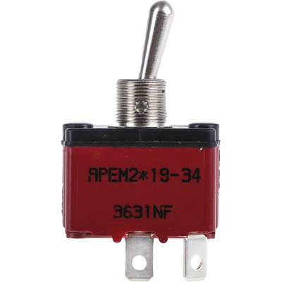 APEM Toggle Switch, Panel Mount, On-Off, SPST, Tab Terminal, 28V dc