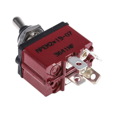 APEM Toggle Switch, Panel Mount, On-Off, DPST, Tab Terminal, 28V dc
