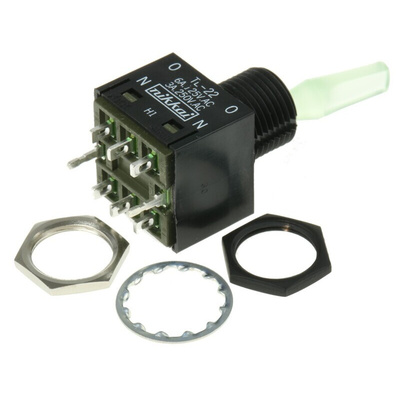 NKK Switches Toggle Switch, Panel Mount, On-On, DPDT, Solder Terminal