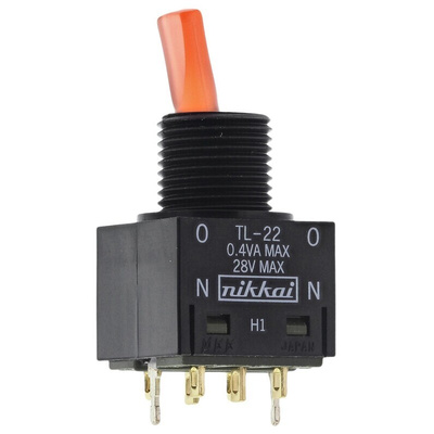 NKK Switches Toggle Switch, Panel Mount, On-On, DPDT, Solder Terminal