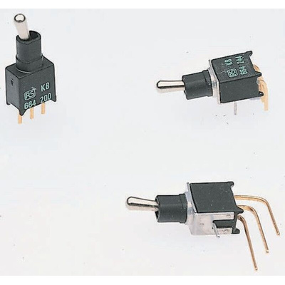 APEM Toggle Switch, PCB Mount, (On)-Off-(On), SPST, Through Hole Terminal, 20V ac/dc